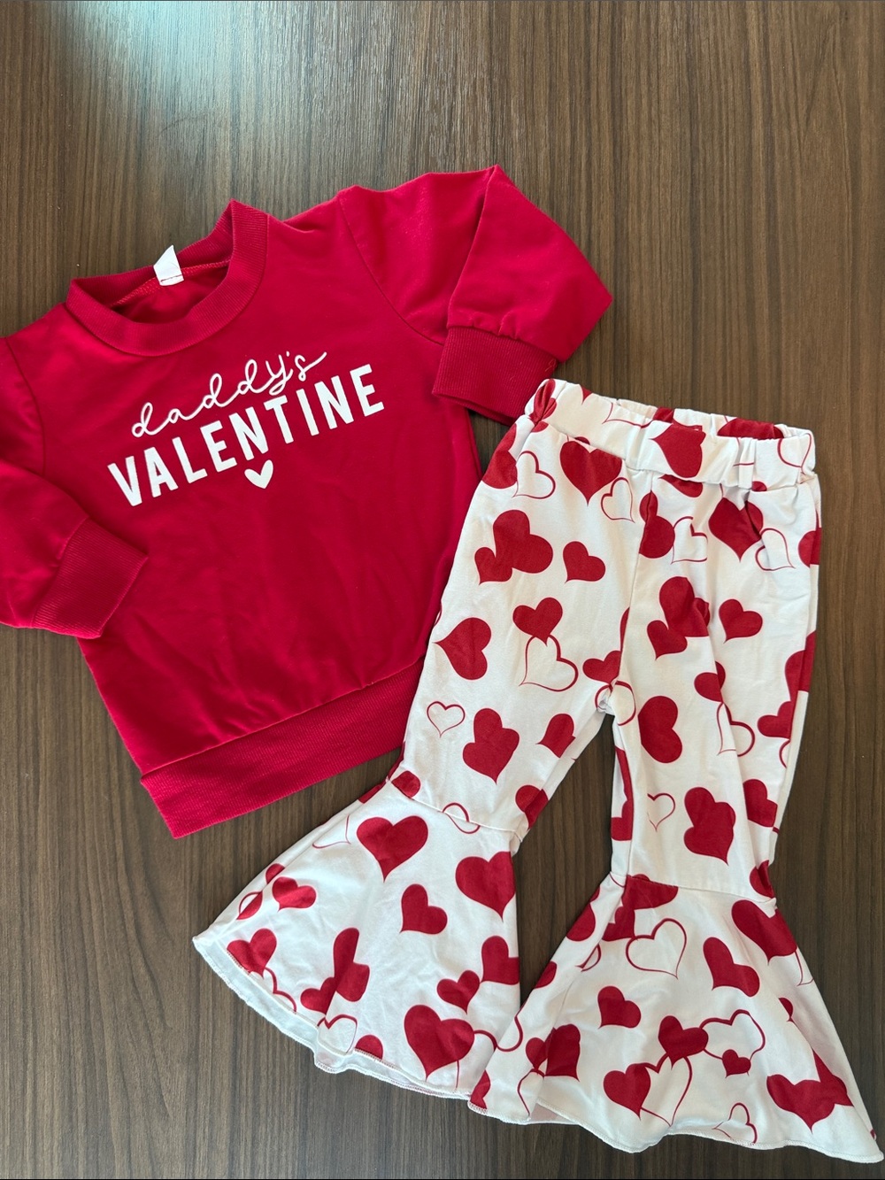 Red "Daddy's Valentine" Sweatshirt & Heart Print Flare Pants Set
